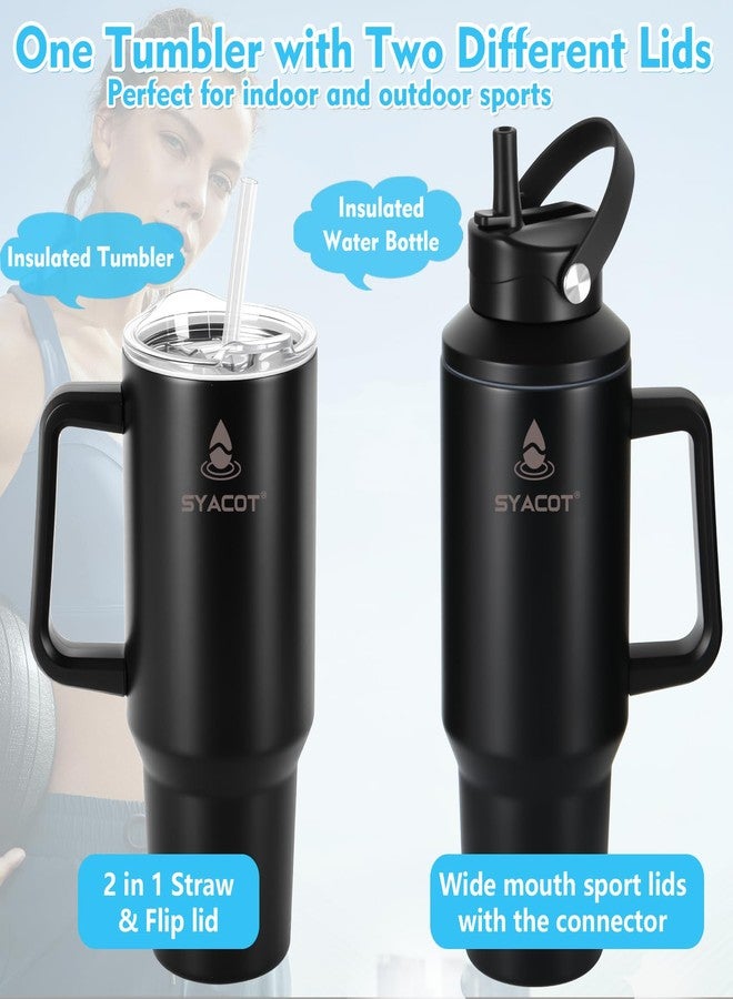SYACOT 40 oz Tumbler with Handle and Straw OR Convert to 40 oz Insulated Water Bottle Fits in Cup Holder. Stainless Steel Metal Sports Water Cup Flask with 2 Lids for Travel, Camping, Gym,Coffee Mug Canteen - Image 2
