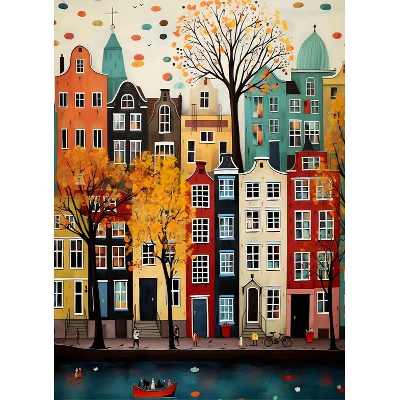 BOHADIY Landscape Diamond Art Kits for Adults - 5D Buiding Diamond Painting Kits for Beginners, DIY Street Cross Gem Art Crafts Full Round Drill for Home Walls Decor 12X16Inch - Image 1