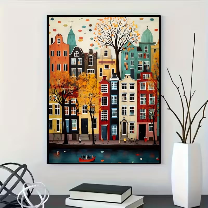 BOHADIY Landscape Diamond Art Kits for Adults - 5D Buiding Diamond Painting Kits for Beginners, DIY Street Cross Gem Art Crafts Full Round Drill for Home Walls Decor 12X16Inch - Image 2