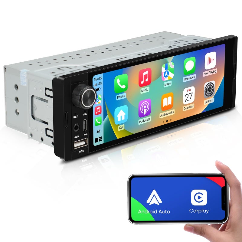 AINAVI 6.36-Inch Single Din Touchscreen Car Stereo - Linux System Single Din Wired/Wireless Carplay Android Auto,1080P HD GPS Navigation Handsfree Calling, SWC/FM/AM/BT - Image 1