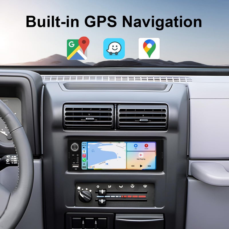 AINAVI 6.36-Inch Single Din Touchscreen Car Stereo - Linux System Single Din Wired/Wireless Carplay Android Auto,1080P HD GPS Navigation Handsfree Calling, SWC/FM/AM/BT - Image 2