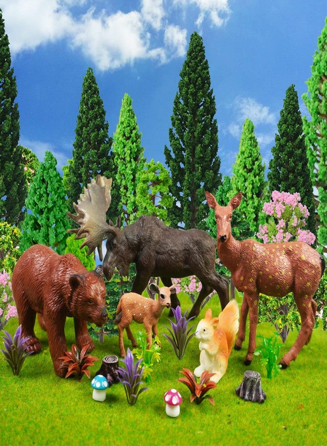 SKYCOOOOL 40 PCS Woodland Animals Figures Model Trees, 5 Pcs Animal Toy Figurines and 35 Pcs Mixed Plastic Trees Forest for Woodland Cake Toppers Decorations Birthday Party Supplies - Image 1