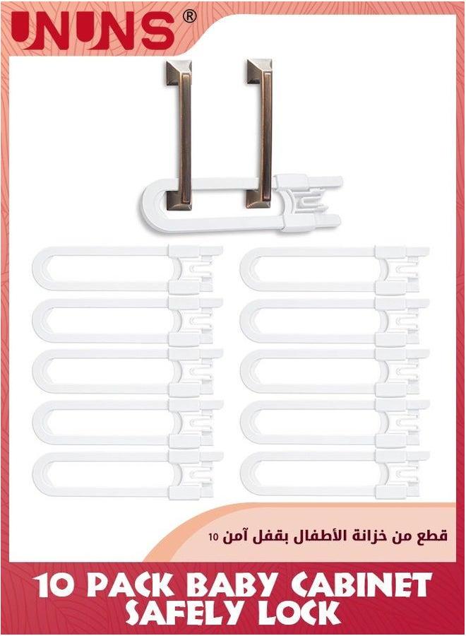 UNUNS Baby Cabinet Safely Lock,10 Pack Adjustable U-Shaped Child Safety Locks,Childproof Latches For Kitchen Bathroom Storage Cupboards Doors,Handles And Knobs White - Image 1
