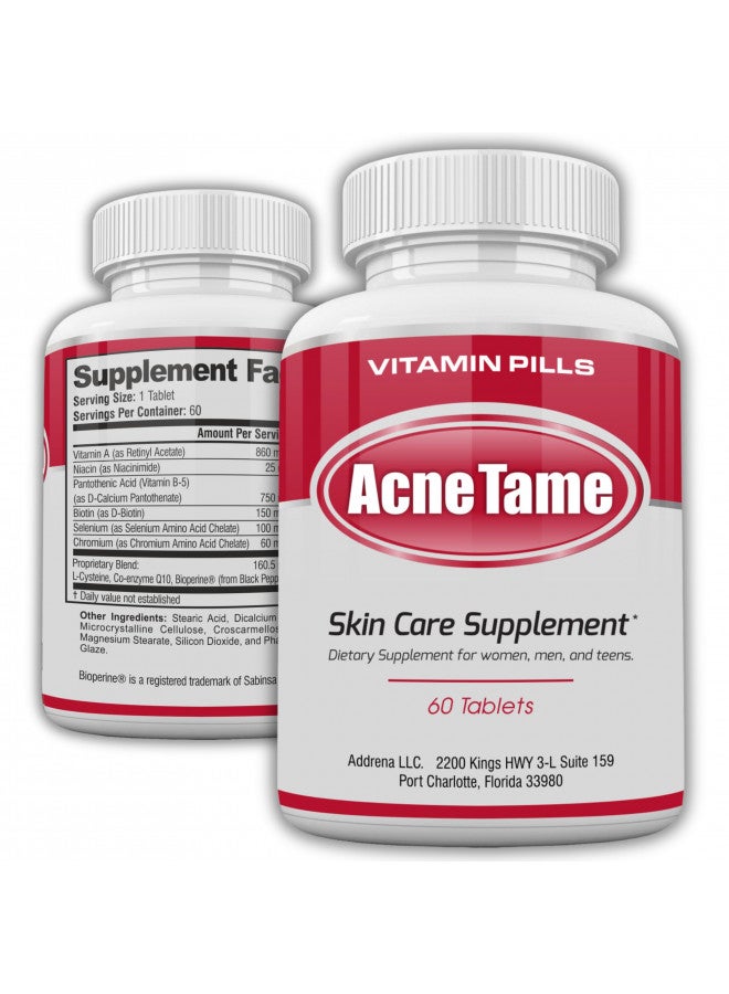 Acnetame Acne Tame- Acne Pills Supplement- Clear Skin Vitamins Pill for Oily Skin Treatment, Hormonal Blemishes, Anti Spots & Cystic Acnes Supplements for Women, Men, Teens & Adults- 60 Oral Tablets - Image 1