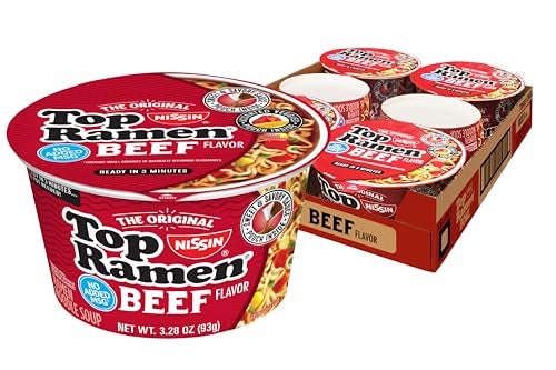 Nissin Top Ramen Bowl Ramen Noodle Soup, Beef, 3.28 Ounce (Pack of 6) - Image 1