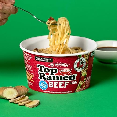 Nissin Top Ramen Bowl Ramen Noodle Soup, Beef, 3.28 Ounce (Pack of 6) - Image 3