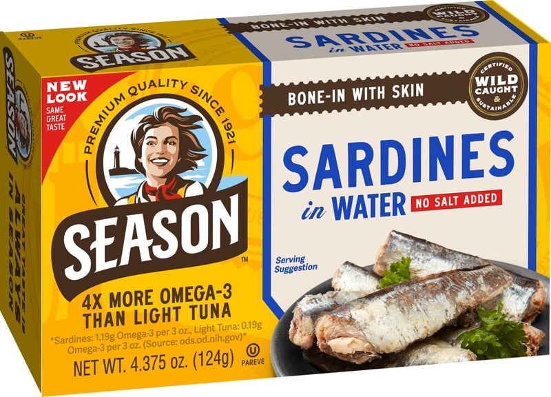 Season Sardines in Water - No Salt Added, Wild Caught, 22g of Protein, Keto Snacks, More Omega 3's Than Tuna, Kosher, High in Calcium, Canned Sardines - 4.37 Oz Tins, 12-Pack - Image 3