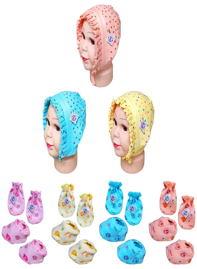 V.B.K طقم قفازات وجوارب للأطفال حديثي الولادة من VBK® / طقم قبعة / طقم قفازات / طقم جوارب / طقم قفازات / طقم جوارب للأطفال حديثي الولادة. عبوة من 4 أزواج من القفازات والجوارب و3 قبعات. - Image 1