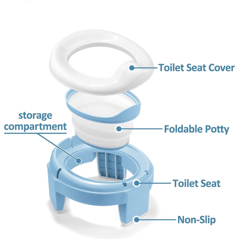MCGMITT Potty Training Toilet Seat for Toddlers Boys Girls, Portable Baby Toilet Folding Kids Potty Chair Cover with Splash Guard for Travel, Including 3 Non-Slip Feet and Storage Bag (Blue) - Image 4