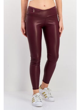 Women Sportswear Fit Faux Leather Training Leggings, Maroon