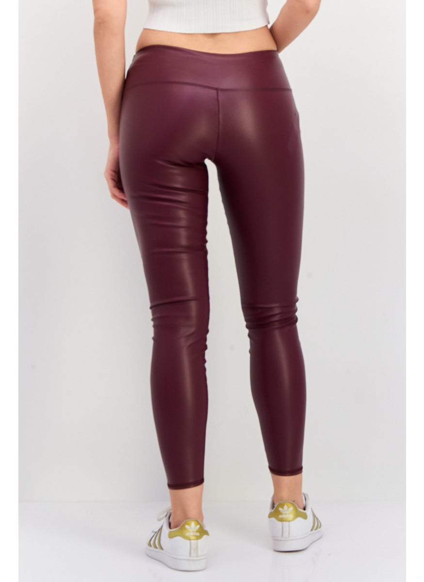 Tahari Sports - Women Sportswear Fit Faux Leather Training Leggings, Maroon - Image 1
