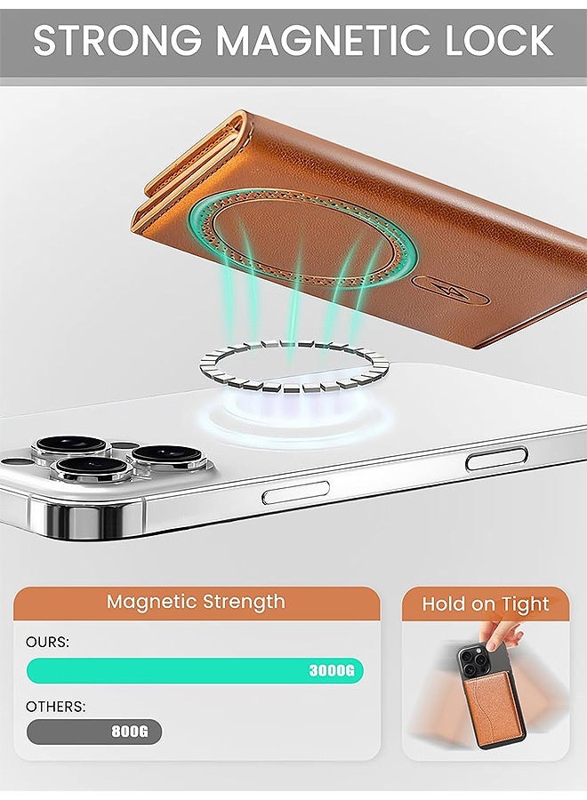 إم إكس إن محفظة جلدية Mag-Safe مع حامل وحامل 6 بطاقات - أقوى محفظة مغناطيسية لسلسلة iPhone 16/15/14/13/12، حامل بطاقات هاتف مغناطيسي خفيف الوزن لهاتف Apple الخلوي - Image 4