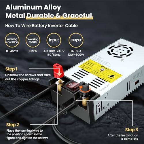 Anbull New Version 110V AC to 12V DC Converter, with ON/Off Switch,Pure Copper Terminals 12V DC Adapter Transformer, Max 50A 600W Power Supply,Upgraded Circuit Board - Image 4