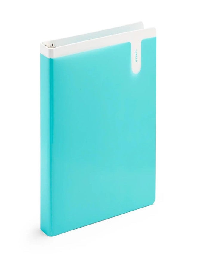 Poppin 1 Inch Binder - 3 Ring Binder with D-Shaped Rings and Easy Open Lever, 200 Sheet Capacity, Front and Back Translucent Pockets, 2 Interior Pockets, Cute Paper Storage (Aqua) - Image 1