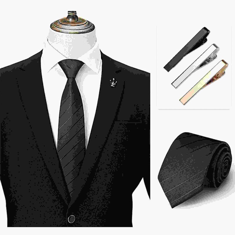 Roctee Tie Clips for Men, 3 Pack Classic Tie Clip Silver Gold Black Necktie Tie Bar Pinch Clips Suitable for Wedding Anniversary Business - Image 4