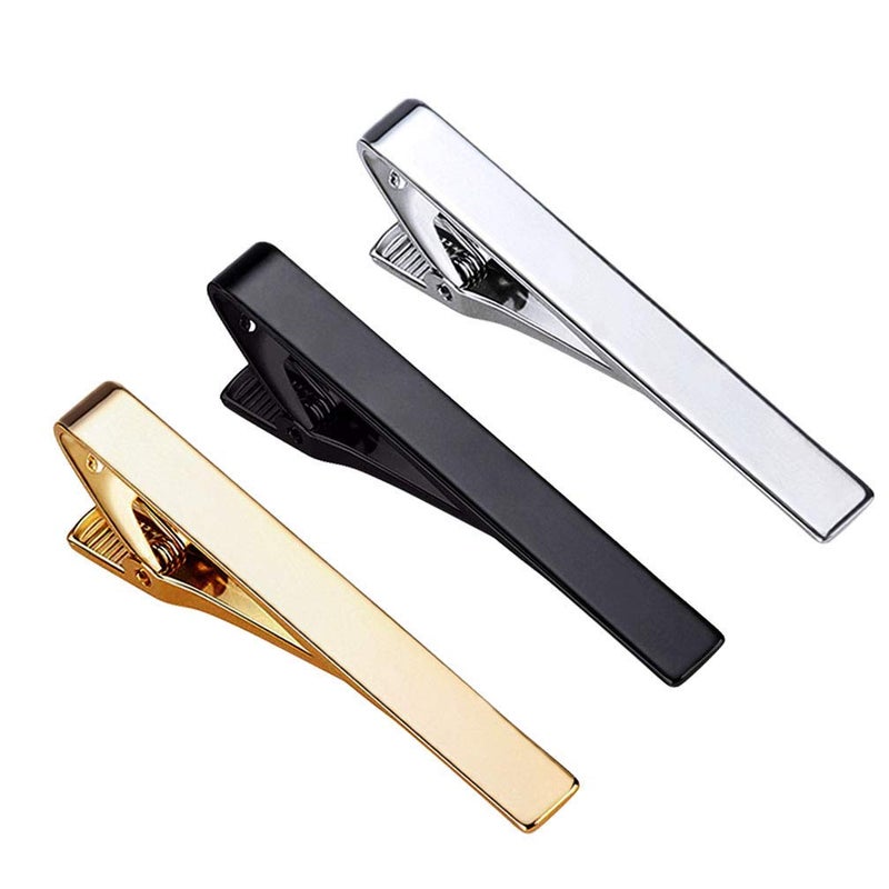 Roctee Tie Clips for Men, 3 Pack Classic Tie Clip Silver Gold Black Necktie Tie Bar Pinch Clips Suitable for Wedding Anniversary Business - Image 1