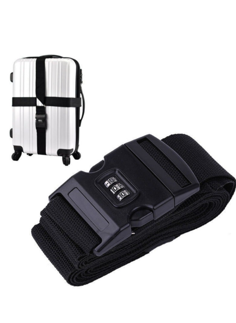 OASIS-TH Cross Luggage Strap With 3 Number Password Lock, Premium Adjustable Travel Packing Belt For Bag Baggage Suitcase Safety (1 Pack, Black) - Image 1