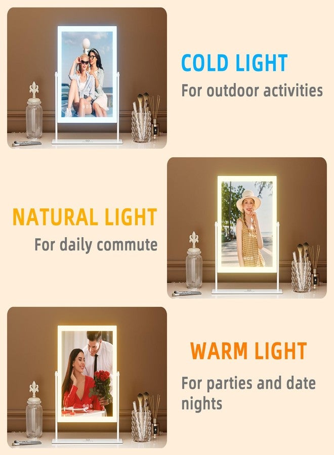 FENCHILIN Vanity Mirror with Lights 11.8" x 9.8",Lighted Makeup Mirror and Hollywood Mirror with Smart Touch Control 3 Colors Dimmable LED Light, 360°Rotation 10X Magnification(White) - Image 2