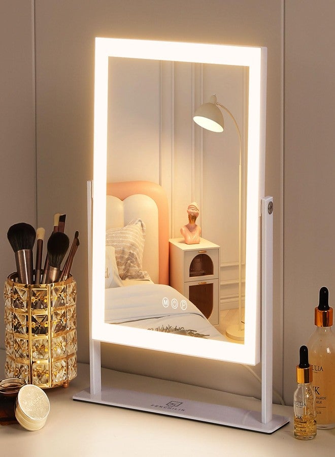 FENCHILIN Vanity Mirror with Lights 11.8" x 9.8",Lighted Makeup Mirror and Hollywood Mirror with Smart Touch Control 3 Colors Dimmable LED Light, 360°Rotation 10X Magnification(White) - Image 1