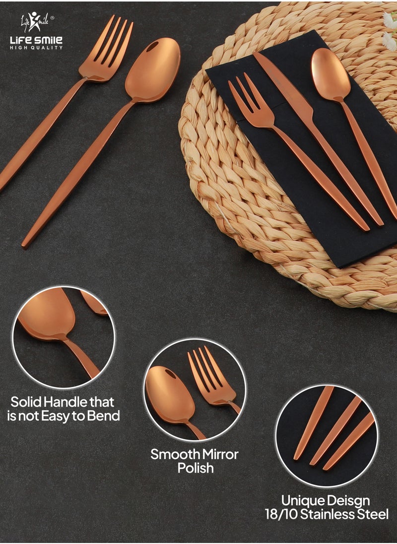 Life Smile LIFE SMILE 63-Piece 18/10 Stainless Steel Spoon Cutlery Set Includes Knife and Forks With Cutlery Holder Tea And Ice Spoons Dinner And Cake Fork, Fruit Knife, Soup Ladle, Rice Server (SHINE ROSE GOLD)  - Image 5