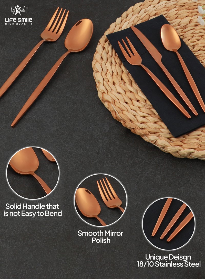 Life Smile LIFE SMILE 63-Piece 18/10 Stainless Steel Spoon Cutlery Set Includes Knife and Forks With Cutlery Holder Tea And Ice Spoons Dinner And Cake Fork, Fruit Knife, Soup Ladle, Rice Server (SHINE ROSE GOLD)  - Image 4