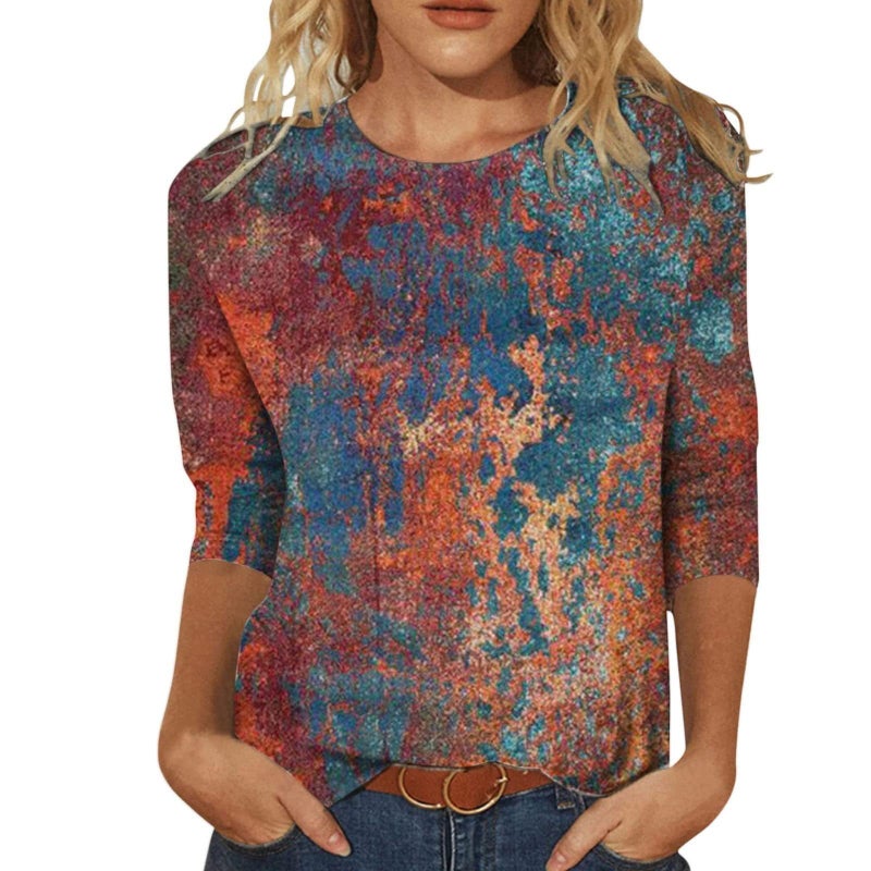 Women'S 3D Printed Crewneck 7-Sleeve T-Shirt - Image 1