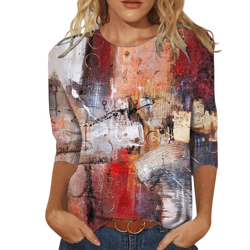 Women'S 3D Printed Crewneck 7-Sleeve T-Shirt - Image 5