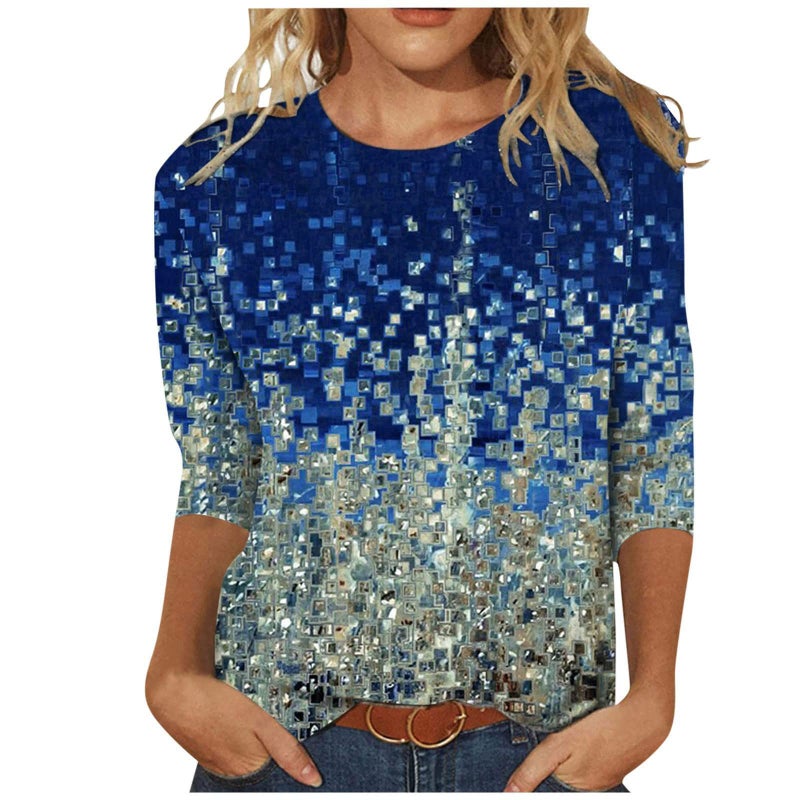 Women'S 3D Printed Crewneck 7-Sleeve T-Shirt - Image 2