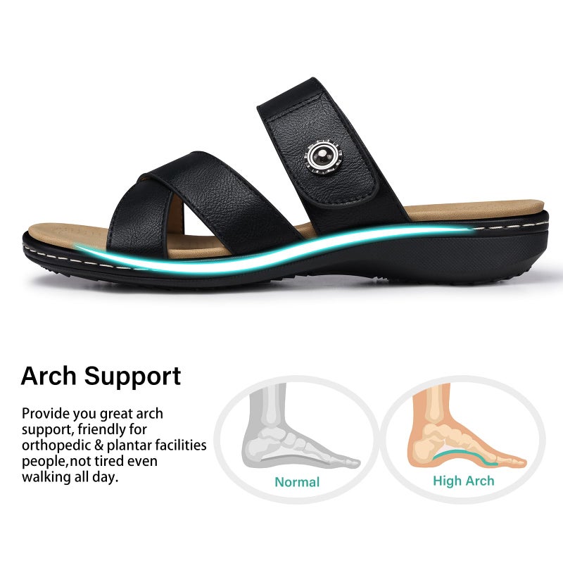 SHIBEVER Women Slides Summer Sandals: Comfortable Walking - Black Slip on Flat Sandals Dressy - Arch Support Sandal Open Toe Size 8 - Image 5