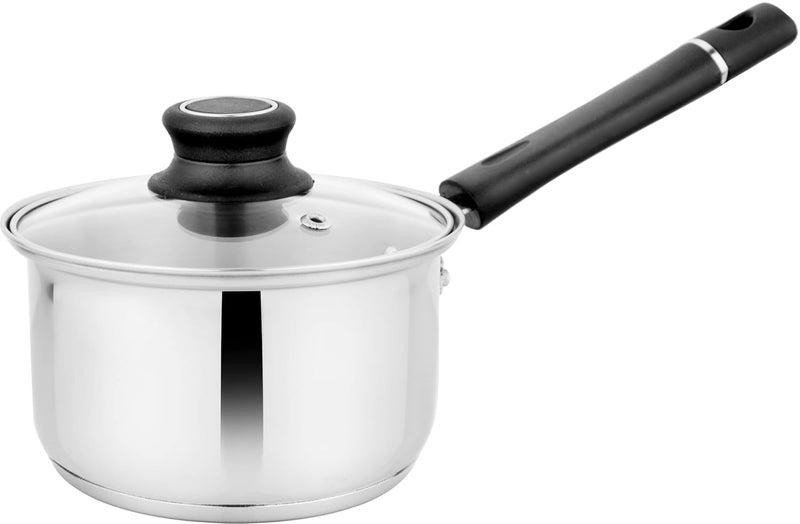 Steelcraft Steelcraft Premium Stainless Steel Accord Saucepan withglass lid 16 cm 1200ml Induction Friendly Cook and Serve for Multipurpose Cooking Silver Set of 1 - Image 1