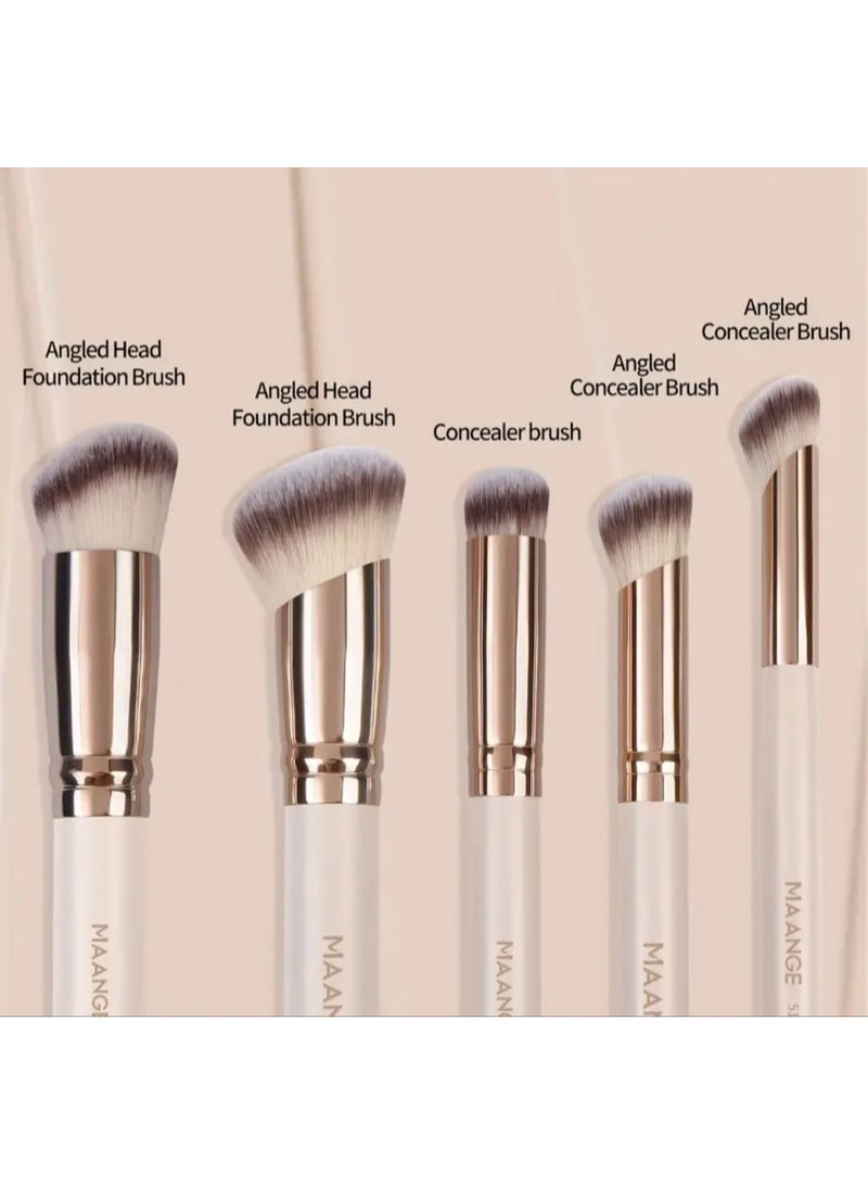 مانجي مجموعة فرش مكياج من 5 قطع، تتضمن فرشاة أحمر الخدود وفرشاة كريم الأساس وفرشاة المكياج - مجموعة سفر محمولة لجميع أنواع البشرة - Image 5