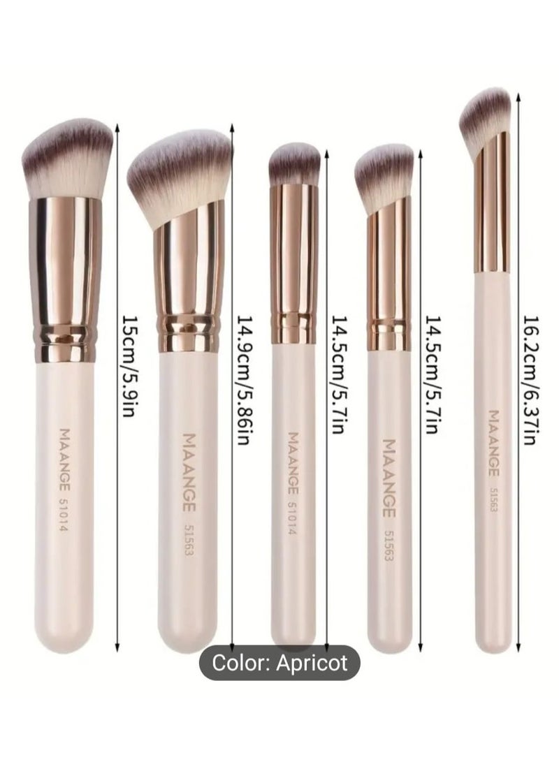 مانجي مجموعة فرش مكياج من 5 قطع، تتضمن فرشاة أحمر الخدود وفرشاة كريم الأساس وفرشاة المكياج - مجموعة سفر محمولة لجميع أنواع البشرة - Image 4