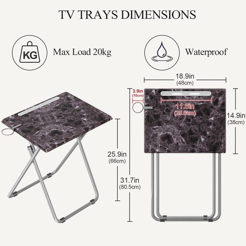 Fleecy day Folding TV Tray Table with Cup Holder, TV Dinner Table with Sturdy MDF Top, Eating Trays with Tablet Slot for Living Room, Bedroom, Sofa, 15 x 18.9 x 25.6 in (Black Marble, 2Pcs) - Image 3