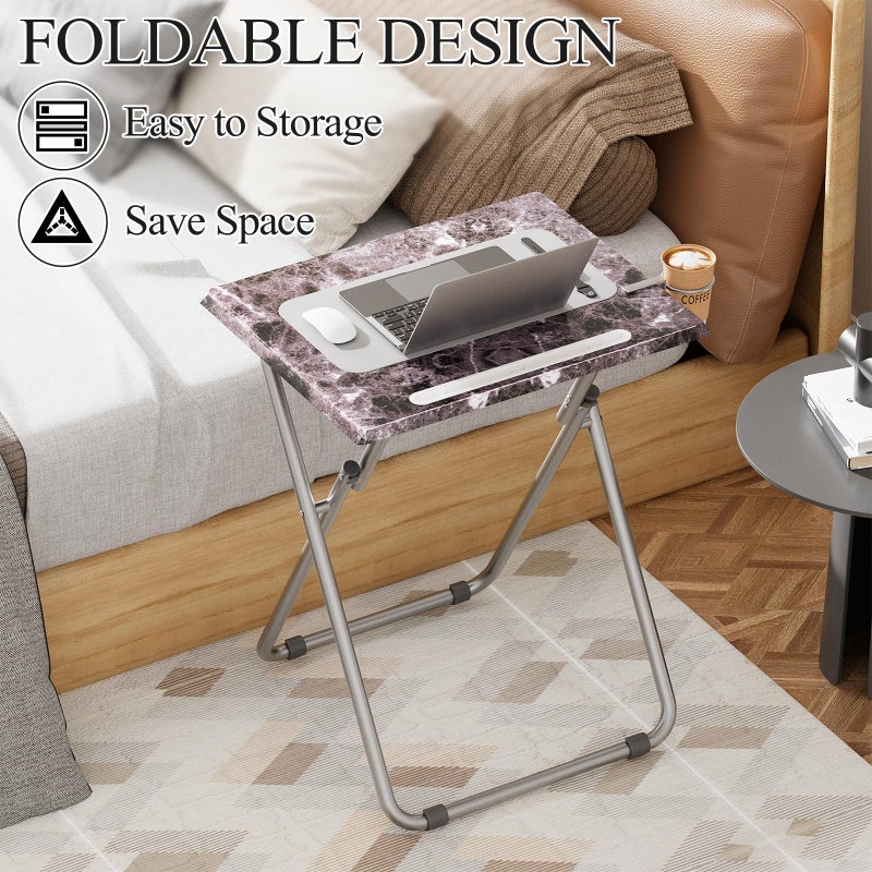 Fleecy day Folding TV Tray Table with Cup Holder, TV Dinner Table with Sturdy MDF Top, Eating Trays with Tablet Slot for Living Room, Bedroom, Sofa, 15 x 18.9 x 25.6 in (Black Marble, 2Pcs) - Image 5