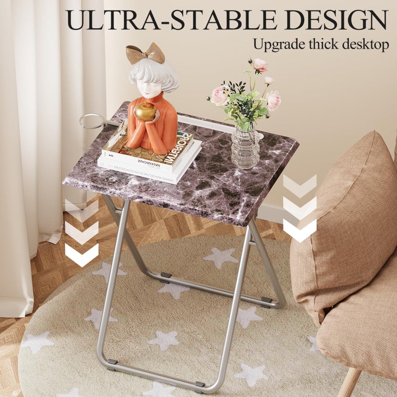Fleecy day Folding TV Tray Table with Cup Holder, TV Dinner Table with Sturdy MDF Top, Eating Trays with Tablet Slot for Living Room, Bedroom, Sofa, 15 x 18.9 x 25.6 in (Black Marble, 2Pcs) - Image 2