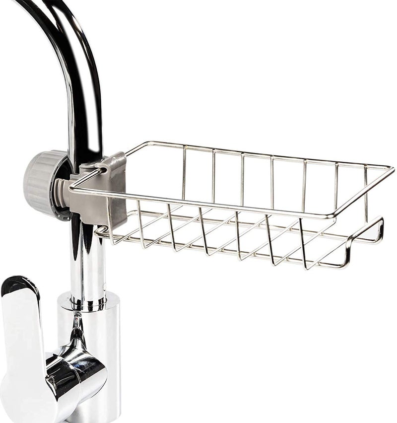 DEVANI IMPEX Stainless steel faucet drain rack,Draining Basket Faucet Clip Kitchen Holders Racks Soap Sponge Dishwashing Liquid Drainer Brush Storage Organiser Shelf, Sink Accessories Drying Shelf - Image 1