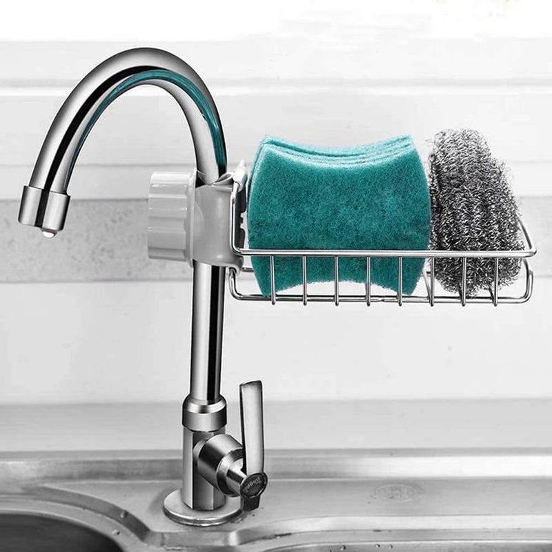 DEVANI IMPEX Stainless steel faucet drain rack,Draining Basket Faucet Clip Kitchen Holders Racks Soap Sponge Dishwashing Liquid Drainer Brush Storage Organiser Shelf, Sink Accessories Drying Shelf - Image 2
