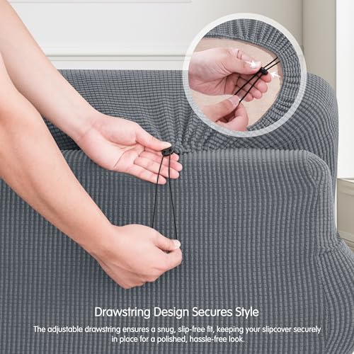 CHUN YI 7 Piece Couch Covers Sofa Covers Washable, Stretch Sofa Slipcover for 3 Cushion Couch with Seperate Backrest and Cushion Covers, Anti Slip Furniture Protector for Dogs Pets (Large, Light Grey) - Image 3