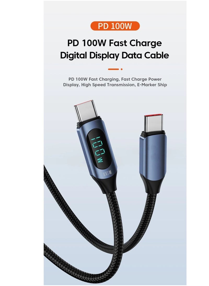 ESSAGER - Ultra-Durable High Speed Charging 100W 5A And Syncing Data Display screen USB-C to USB-C Cable - Image 1
