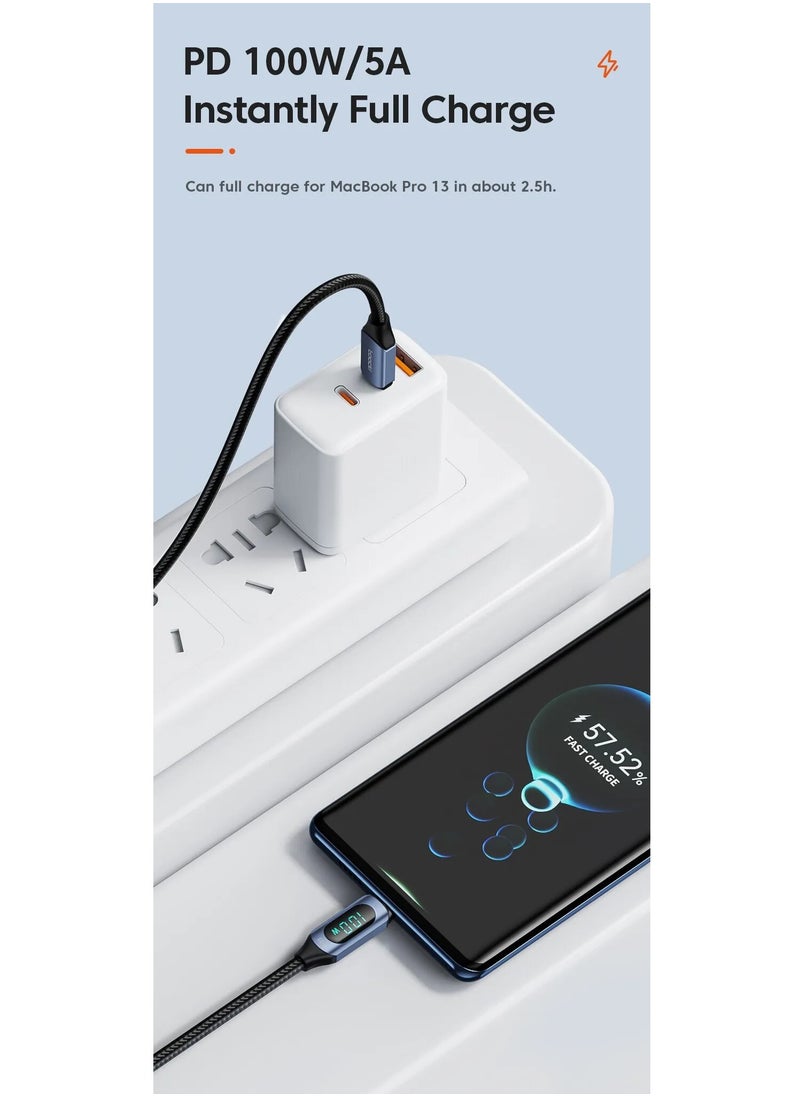 ESSAGER - Ultra-Durable High Speed Charging 100W 5A And Syncing Data Display screen USB-C to USB-C Cable - Image 1