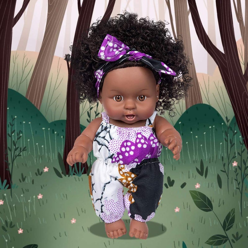 Ecore Fun 2 Pcs 8 Inch Black Baby Doll African Washable Realistic Silicone Baby Dolls with Clothes and Hairbandâ€¦ - Image 5