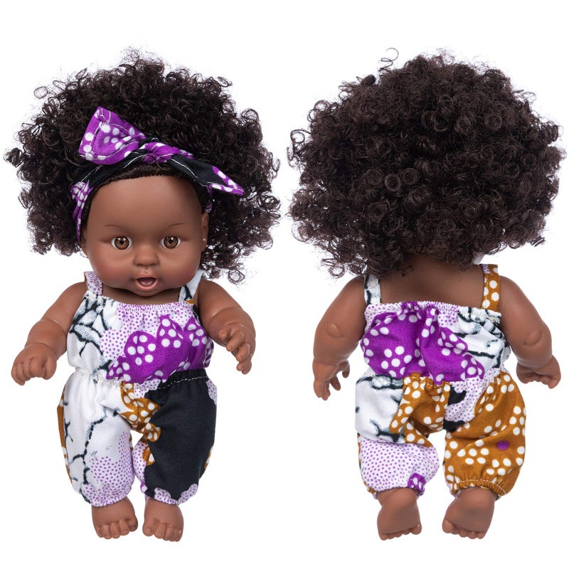 Ecore Fun 2 Pcs 8 Inch Black Baby Doll African Washable Realistic Silicone Baby Dolls with Clothes and Hairbandâ€¦ - Image 2