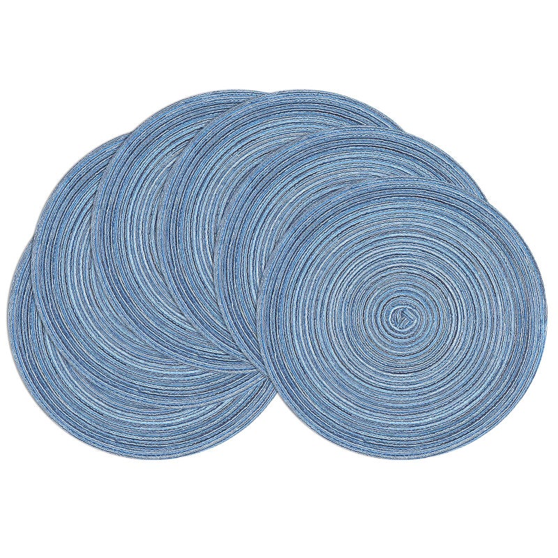 SHACOS Round Braided Placemats Set of 6 Circle Place Mats Kitchen Table Mats for Dining Table Wedding Party Blue Gray 6