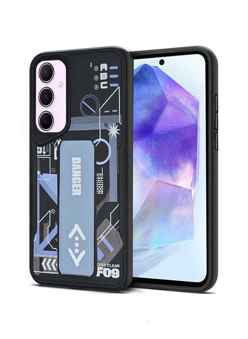 Techie غطاء خلفي سيليكوني للأزياء الجمالية مع مقبض يد مغناطيسي وحامل لجهاز سامسونج جالاكسي A55 - أسود/أزرق سماوي - Image 1