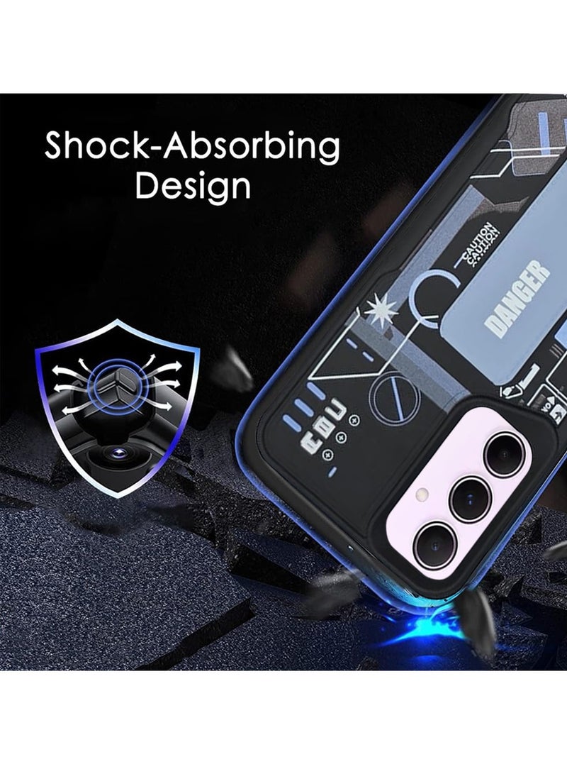 Techie غطاء خلفي سيليكوني للأزياء الجمالية مع مقبض يد مغناطيسي وحامل لجهاز سامسونج جالاكسي A55 - أسود/أزرق سماوي - Image 2