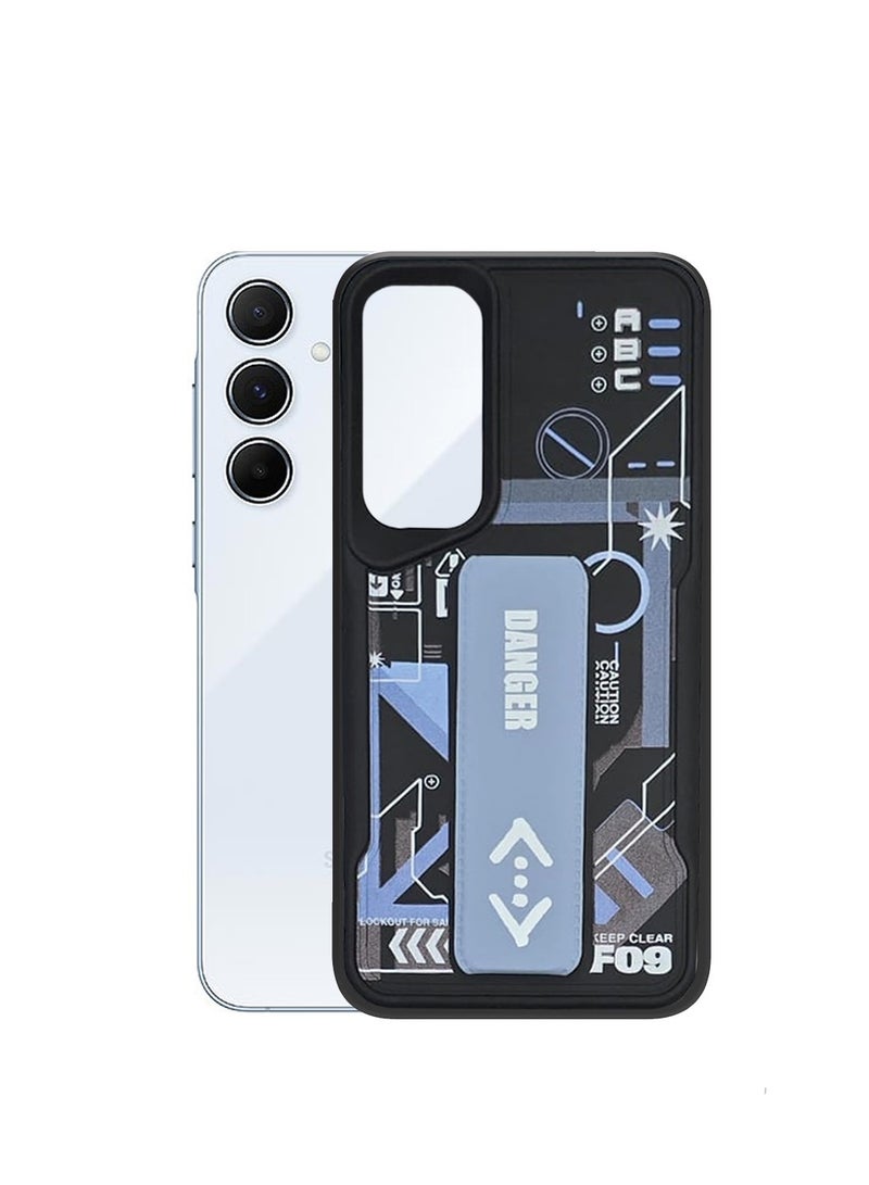 Techie غطاء خلفي سيليكوني للأزياء الجمالية مع مقبض يد مغناطيسي وحامل لجهاز سامسونج جالاكسي A55 - أسود/أزرق سماوي - Image 4