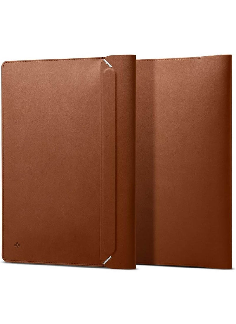 Spigen Laptop Sleeve Valentinus16 inch, for MacBook Pro, Built in Magnetic Flap, Leather Laptop Case Cover, Laptop Pouch Bag - Classic Brown  - Image 1