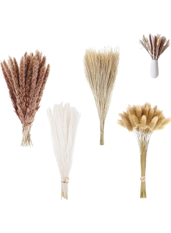 The Bros 100 PCS Dried Pampas Grass Decor, Brown and White Pampas Grass, Bunny Tails Dried Flowers, Reed Grass Bouquet, Pampas Grass Decor for Wedding , Boho Party Decorations, Table Decor - Image 1
