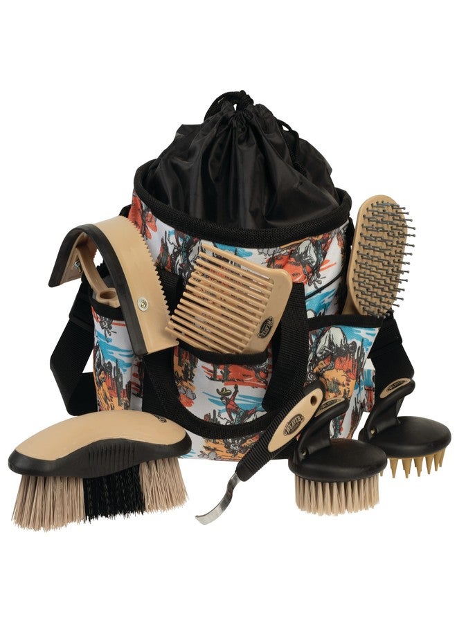 Weaver Equine Horse Grooming Kit, 7-Piece Horse Brush Set with Organizer Tote Bag, Hoof Pick, Comb, Sweat Scraper, Equine Tools for Daily Grooming, Bucking Bronc - Image 1