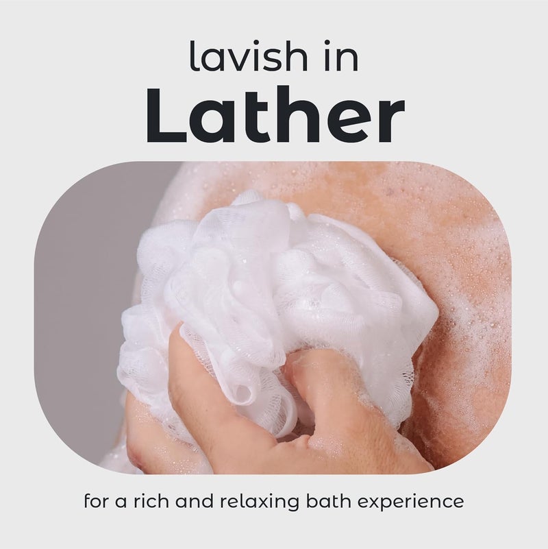 MainBasics Bath Shower Loofah Sponge Pouf Body Scrubber Exfoliator Body Wash Sponge (Set of 3, Snow White) - Image 4